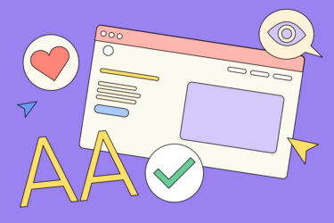 Illustration eines Webbrowser. In Sprechblasen und Kreisen befinden sich ein Herz, ein grüner Haken und ein Augensymbol.